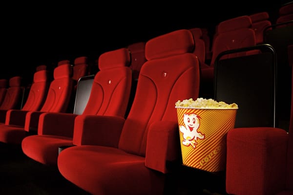 Movie theater, popcorns on seat