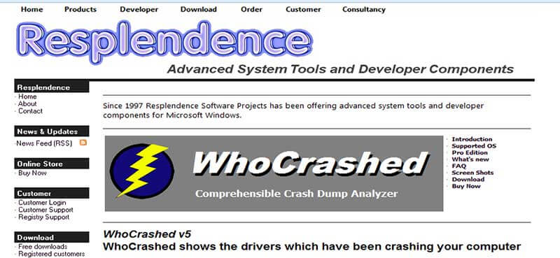 WhoCrashed - Find a driver or kernel module causing system crash